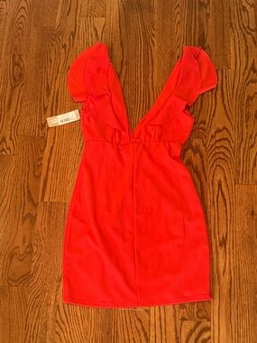 Anna Grace Red Ruffled V-Neck Mini Dress